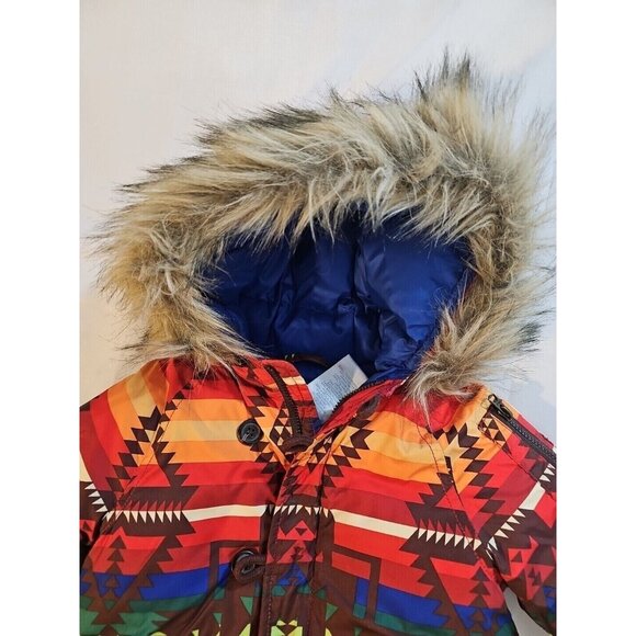 Polo Ralph Lauren Down Puffer Snowsuit Southwest Aztec Faux Fur 9 Mo. - Picture 2 of 10
